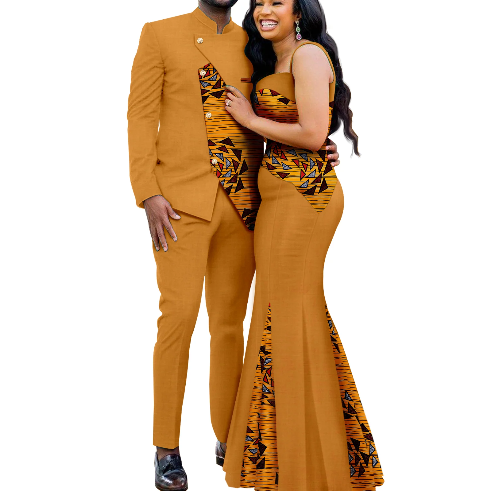 African Couples Women Print Wax Cotton Fashion Patchwork Hot Dress& Men 2 Pieces Shirt and Pants Sets