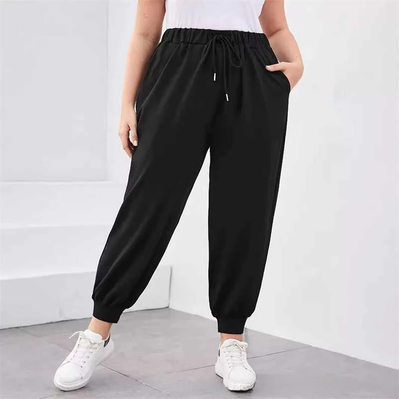 بالإضافة إلى حجم Sweatpants عارضة السراويل المنزل فضفاضة عالية الخصر الشارع Sle السراويل مع كيتس السراويل الطويلة ألياف البوليستر