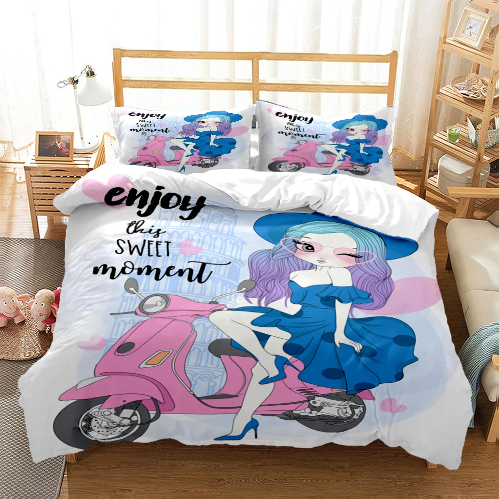 

Cartoon Girl Art Print XXL Three Piece Bedding Set Article Children Or Adults For Beds Quilt Covers Pillowcases Bedding Set