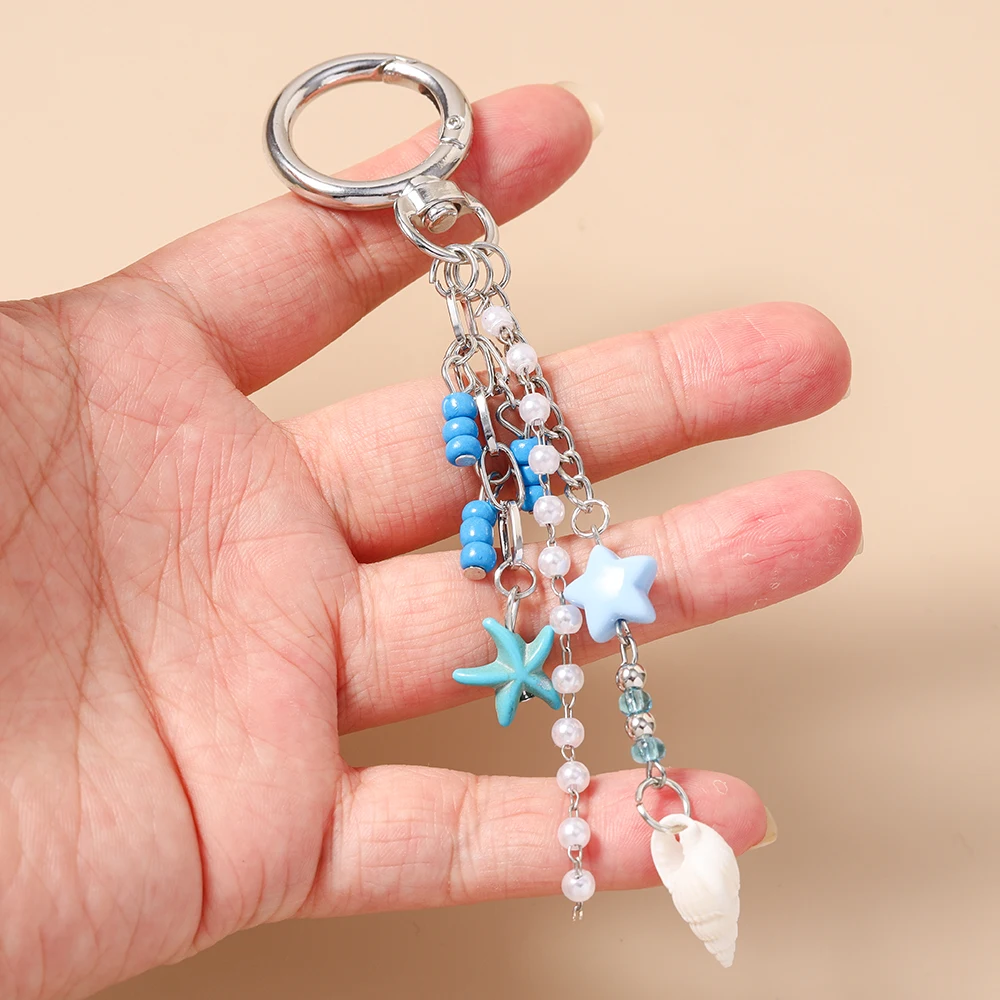 Aihua Niedlicher Seestern-Muschel-Schlüsselanhänger, hübscher Sommer-Strand-Schlüsselanhänger für Damen, Handtaschenanhänger, Schlüsselketten, DIY-Schmuckgeschenke – Detail 5