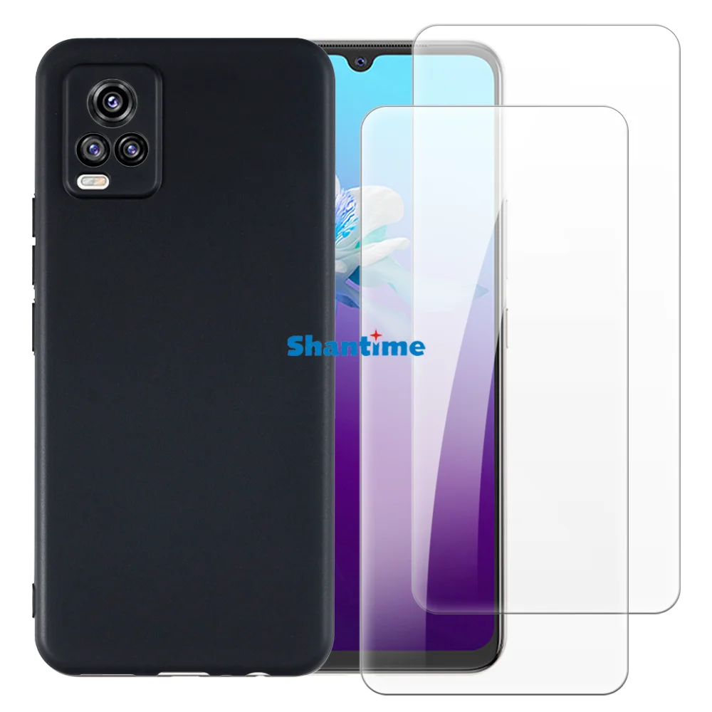 Soft Case + 2 Pack Tempered Glass Screen Protectors for Vivo V20 V2025, V20 2021 Full-Body Protection