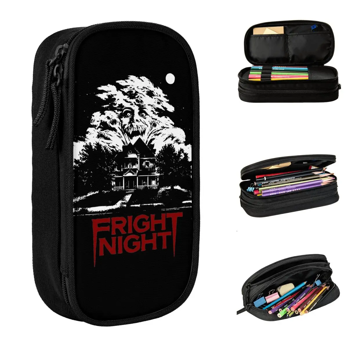 Large Pencil Case Fright Night Horror Movie Film Merch Double Layer Pencil Case Stationery Women Make Up Bag Suprise Gift