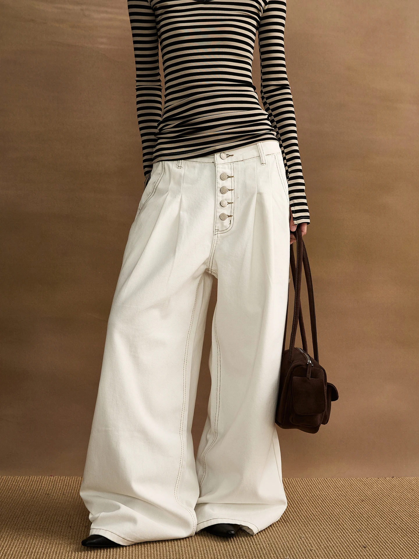 

Женские джинсы-брюки с широкими штанинами и пуговицами спереди, прямые, с двойными складками, повседневные, из хлопка, в американском стиле