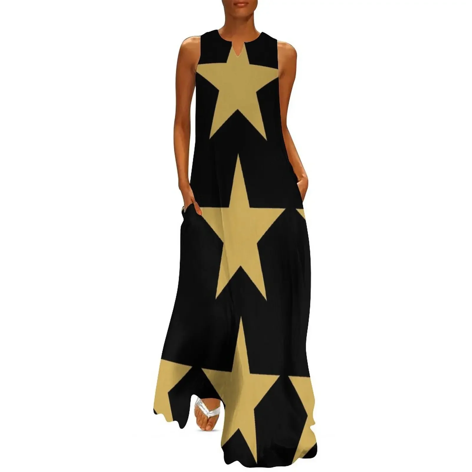 

Large GOLD and BLACK STARS Long Dress women's elegant loose dresses sensual sexy dress for women clothes Evening dresses Dress
