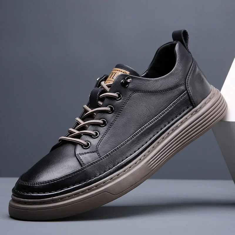 

New Shoes for Men Genuine Leather Casual Shoes Fashion Concise Flat Skateboard Shoes Street Cool Sneakers