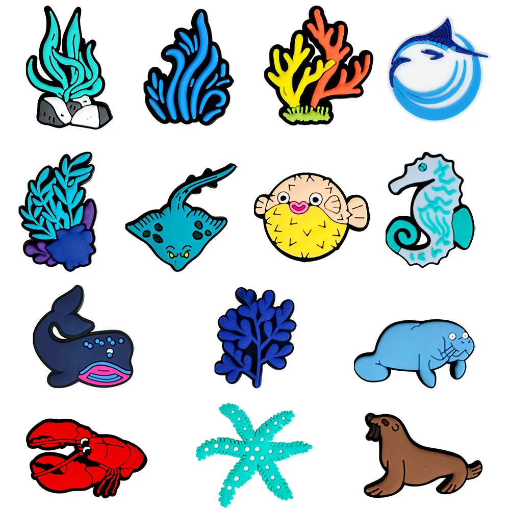 

1-14pcs Marine organism Shoe Charms Accessories for Classic Clog Sandal Garden Shoe Decoration Buckle Christmas Parties Gift