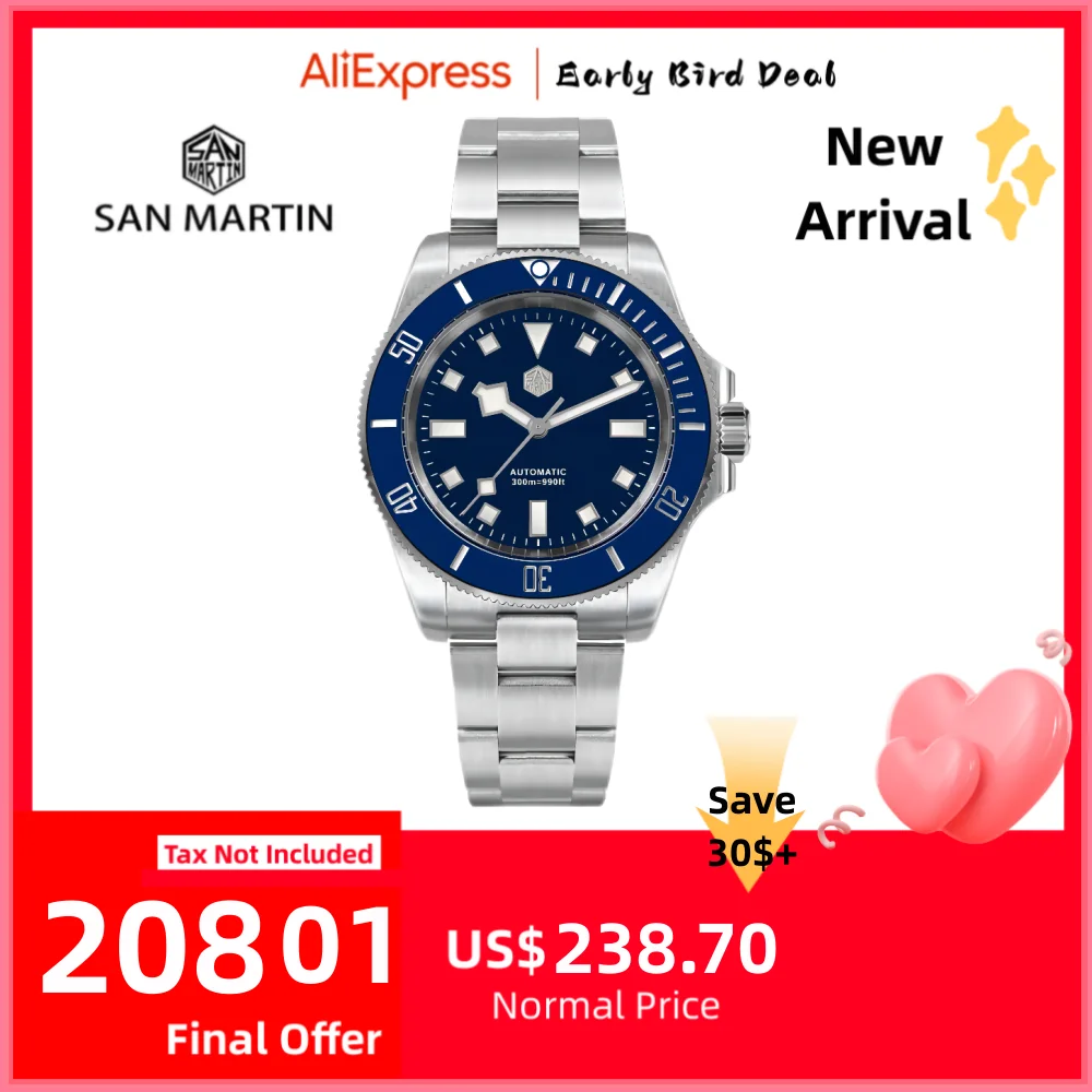 

San Martin New Automatic NH35 Watch For Men 40mm Snowflake Hands Sports Relogio 300M Waterproof Montre Luxury Classic SN0111G-B