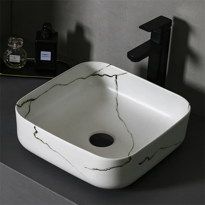 

Nordic Light Luxury Countertop Basin Balcony Single Basin Matte Ceramic Washbasin Bathroom Sink Modern Countertop Basin Ceramic