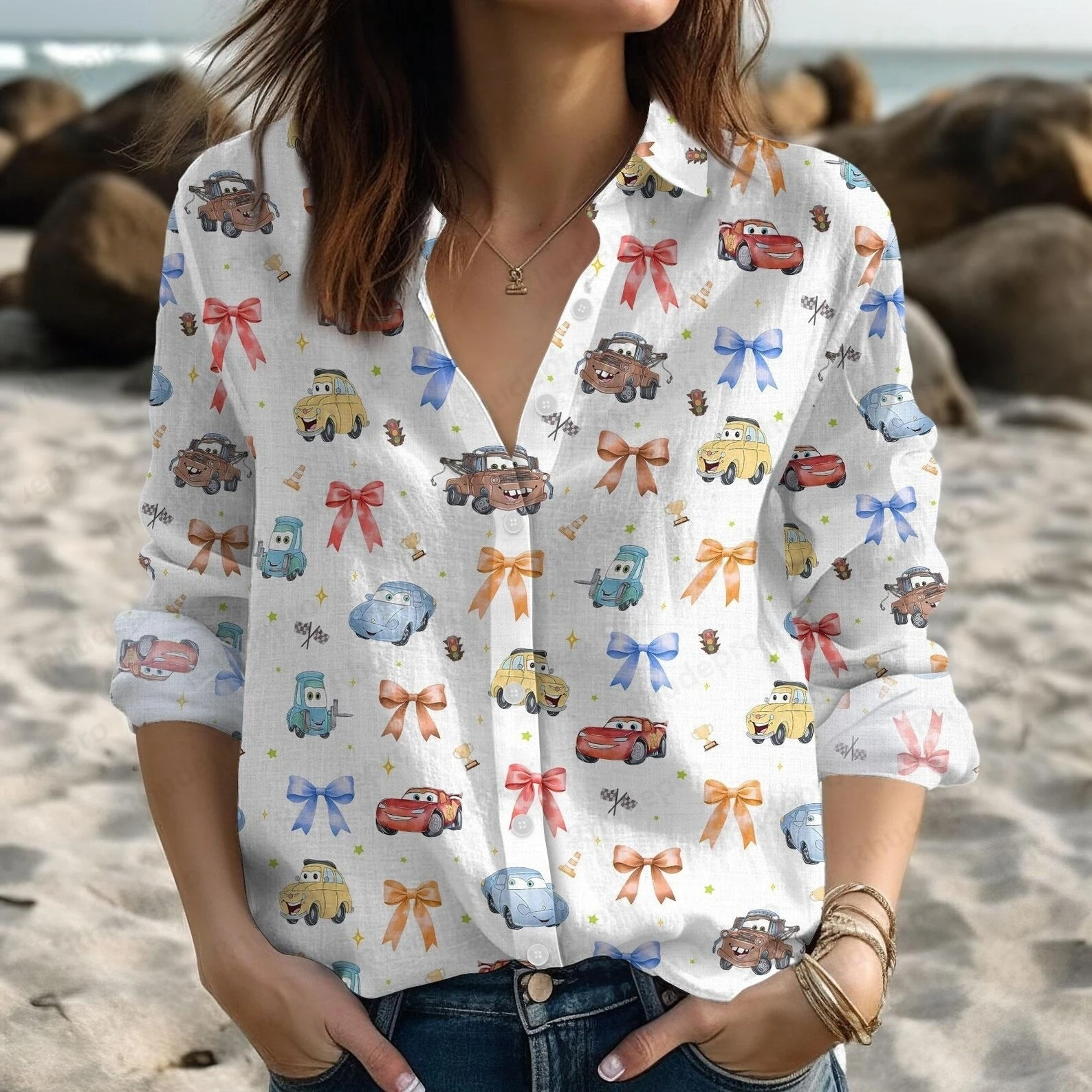 

Disney Cars Lightning McQueen Hawaii женская рубашка летняя рубашка на пуговицах с длинными рукавами 3D принт модная повседневная женская футболка Y2K