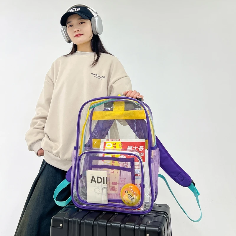 2024 New Contrast Dopamine Transparent Backpack Unique and Personalized Design Youth Fashion Large Capacity Backpack 패션 백팩