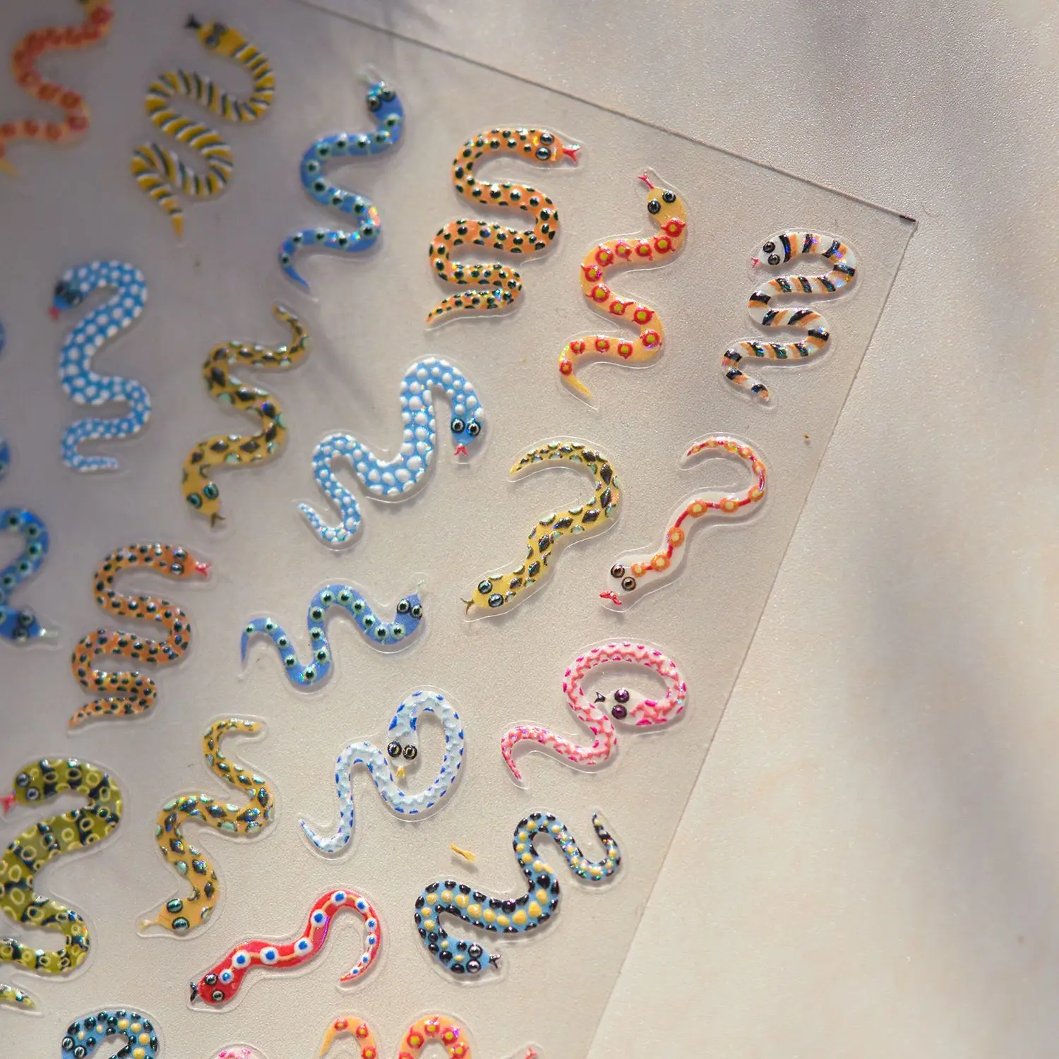 

1pcs 5D Embossed Colors Snake Nail Stickers Cute Snake Self Adhesive Stickers For Nails DIY Japanese Nail Art Decorations Decals