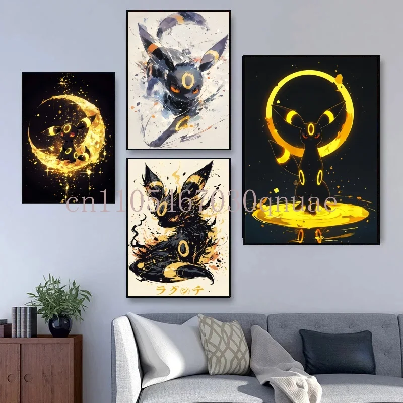 

Pokemon Anime Peripherals Umbreon Posters Kawaii Picture Art Water Colours Canvas Painting for Kids Bedroom Wall Decorate Gift