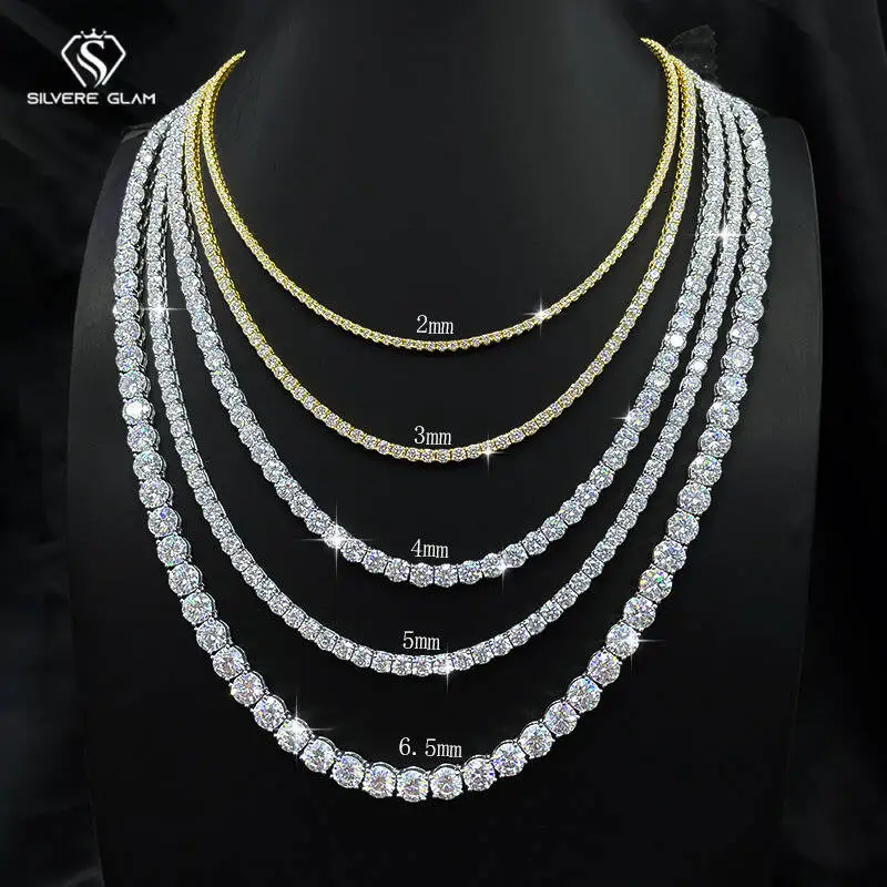 

SG 2 мм D Цвет Муассанит Теннисные Браслеты Ожерелье Для Женщин Мужчин Сверкающие Бриллианты GRA S925 Стерлингового Серебра Браслет Хип-Хоп