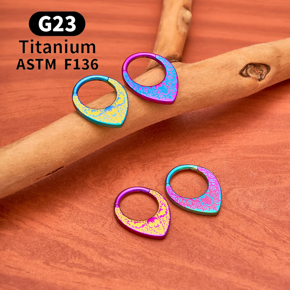 ASTM F136 Titanium 16G Waterdrop Nose Ring Anodizing Hinged Clicker Septum Hoop Tragus Helix Lobe Daith Earring Piercing Jewelry