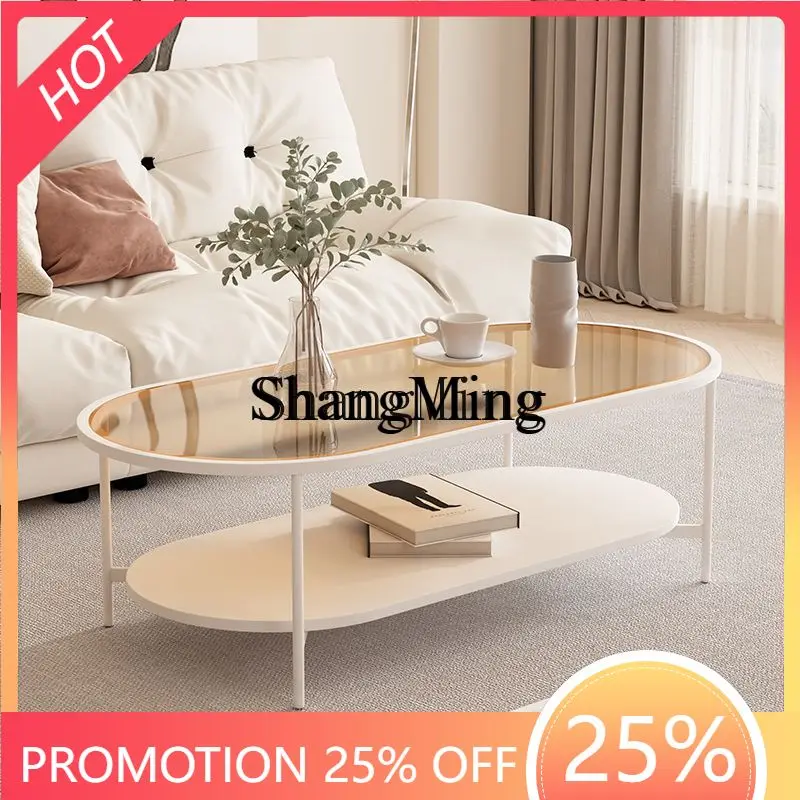 

SM simple modern oval glass coffee table living room household small apartment minimalist creative