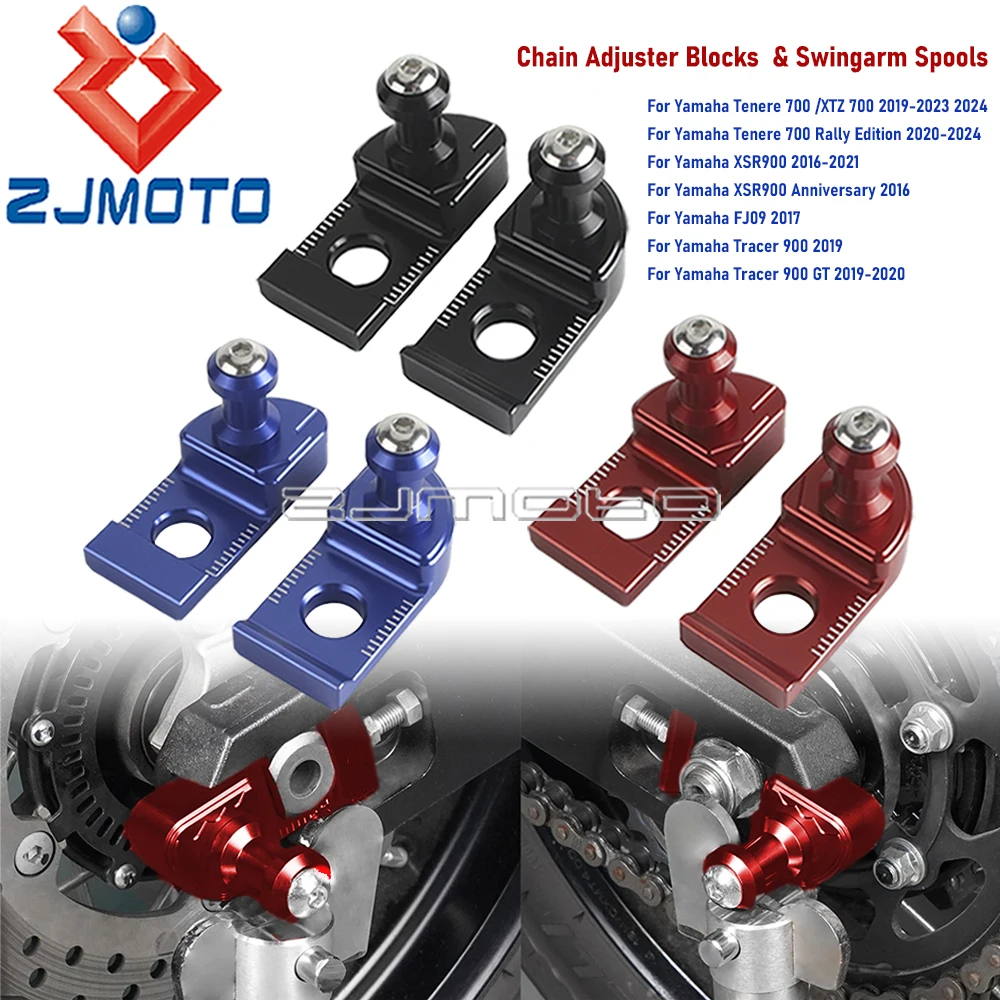 Motorcycle Chain Adjuster Blocks & Swingarm Spools Slider For Yamaha Tenere 700 Rally Edition XTZ 700 XSR900 FJ09 Tracer 900 GT