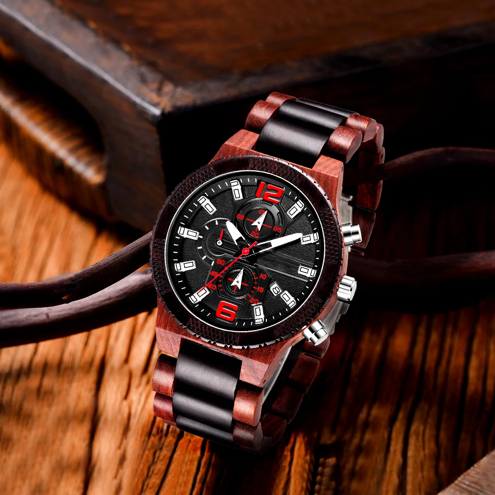 Men's Wooden Watch Vintage Style Wood Watch Quartz Movement Gift for Him Business Male Watches Vintage Natural Wood Watch