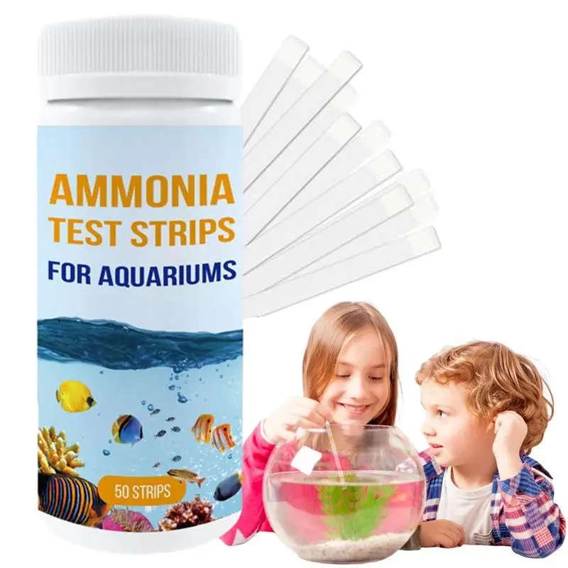 Tiras reactivas de amoniaco para acuarios, prueba de agua segura, 50 unidades