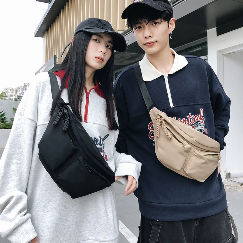 Unisex Nylon Chest Bag Large Capacity Fanny Pack Classic Solid Color Waist Bag For Women Shoulder Bag New Sports Men's Bag