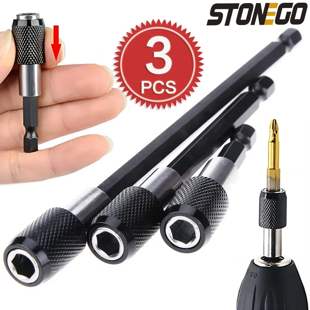 Stogo tongkat ekstensi magnetik, 1PC/3PCS 1/4 inci cepat Hex Shank rilis magnetik obeng listrik pemegang mata ekstensi 60/100/150mm