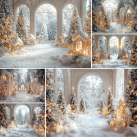 Winter Christmas Photography Background Xmas Tree Window Snow Holiday Decoration Adult Kids Portrait Photo Backdrops Studio Prop