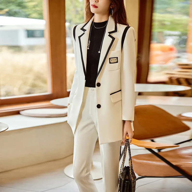 Women's Wear Spring and autumn new high-end sense of Occupation dress style elegant goddess suit white/black color matching suit