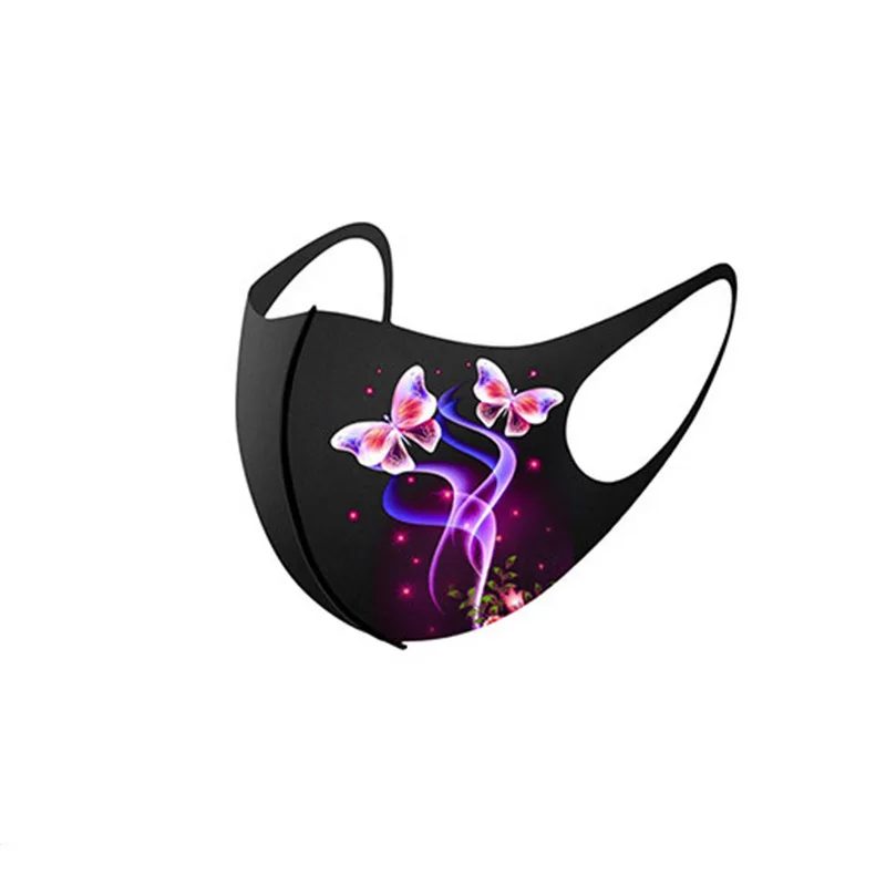 On the New Ice Silk Screen Printing Hua Hudie Masks Washable Black Stereo Masks for Men and Women Hanging Ear Folding Masks.