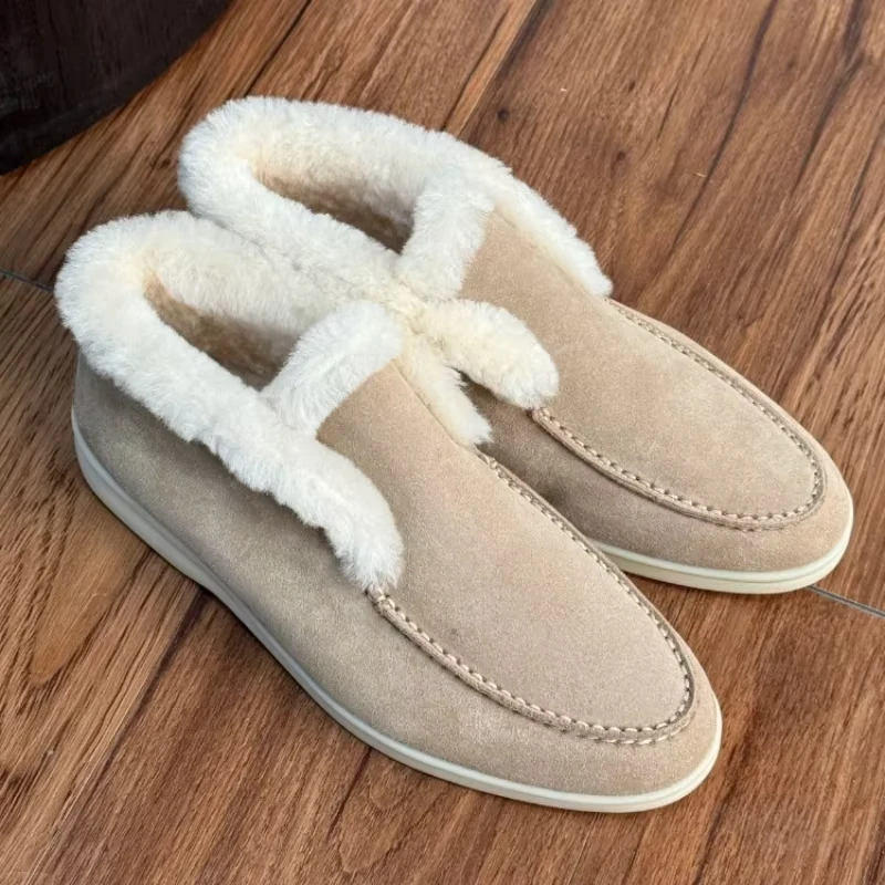 

Fur Loafers Flat Shoes Women's Suede Slippers 2025 Quality Casual Shoes Women's Winter Wool Snow Boots