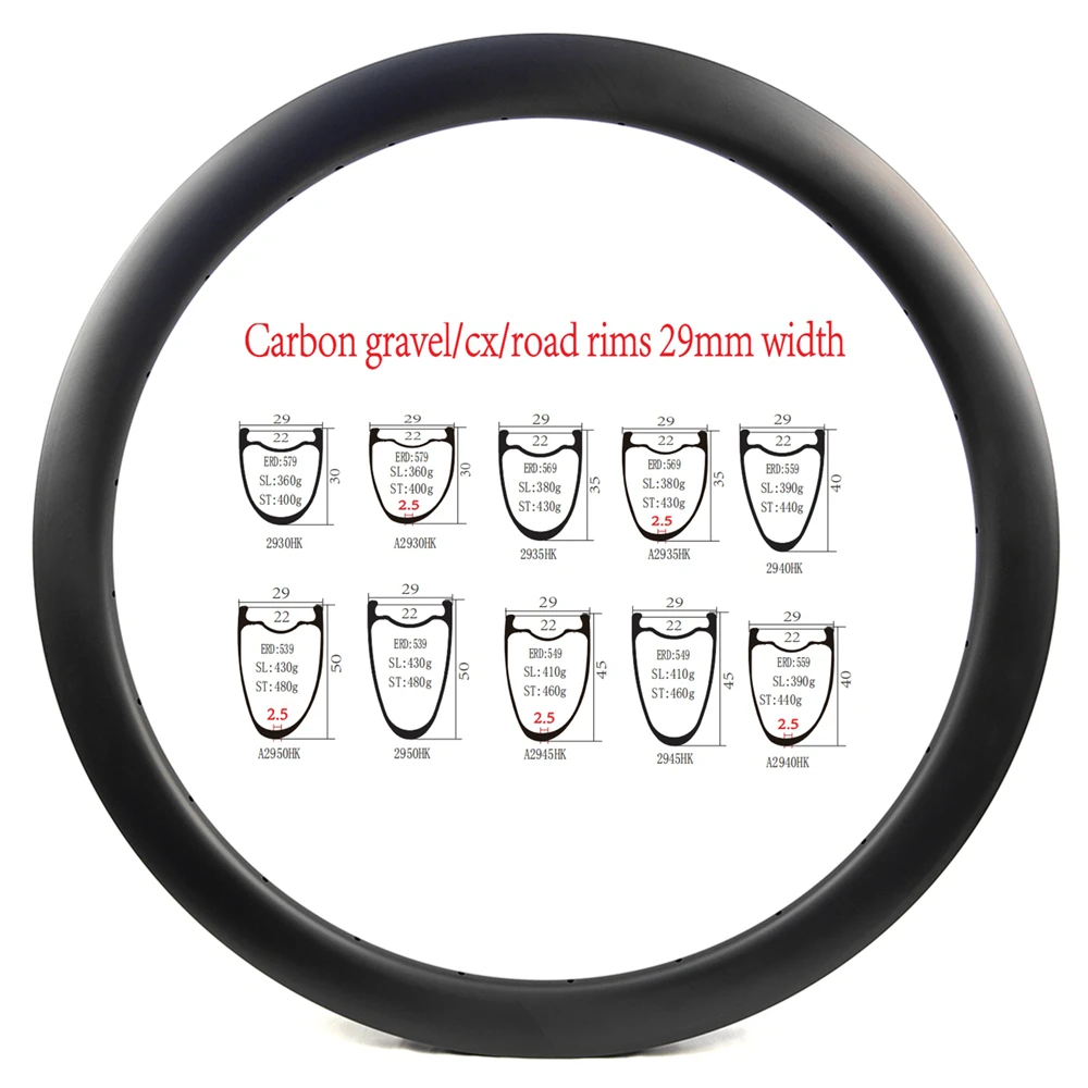 

BIKEDOC RDW29 700C Carbon Gravel/CX/Road rim Width 25mm Inner Width 22mm Road bike rims UD Glossy Tubeless Type