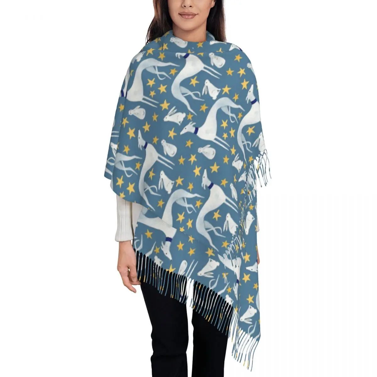 Galgo Hare And Stars Shawl Wraps Women Winter Warm Long Soft Scarf Greyhound Whippet Dog Pashminas Shawl Scarves