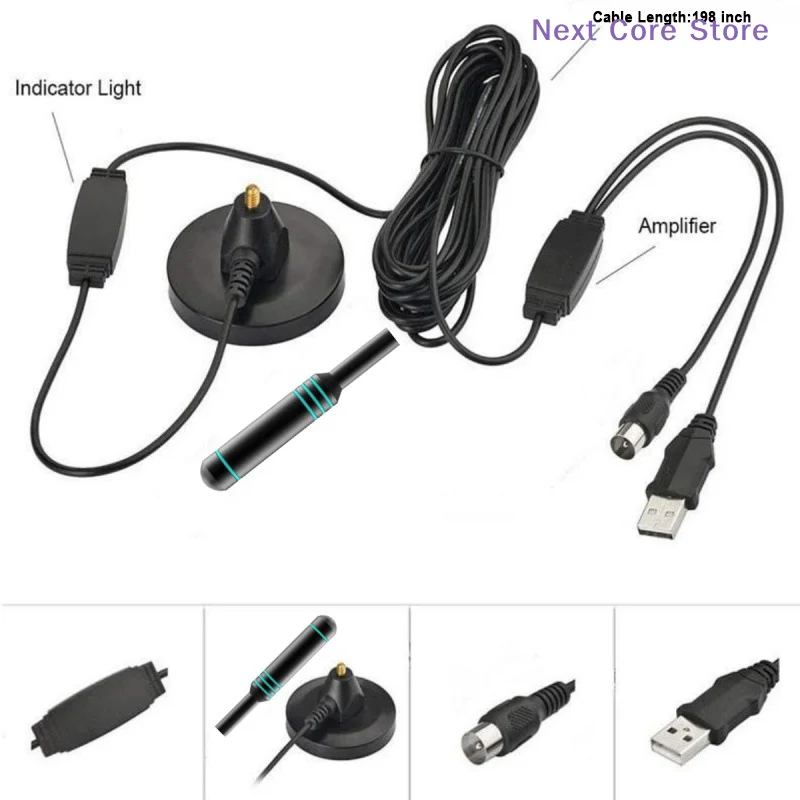 [NC]Digital TV Antenna With Signal Amplifier 480+ Miles Indoor Outdoor Antenna Magnetic Base VHF UHF Digital Aerial[NC]