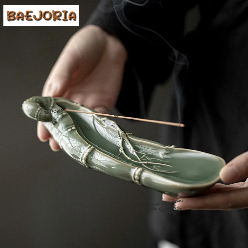 BAEJORIA Celadon Bamboo Incense Holder Antique Incense Waterfall Mosquito Coil Holder Household Smell Distributor Cha Collection
