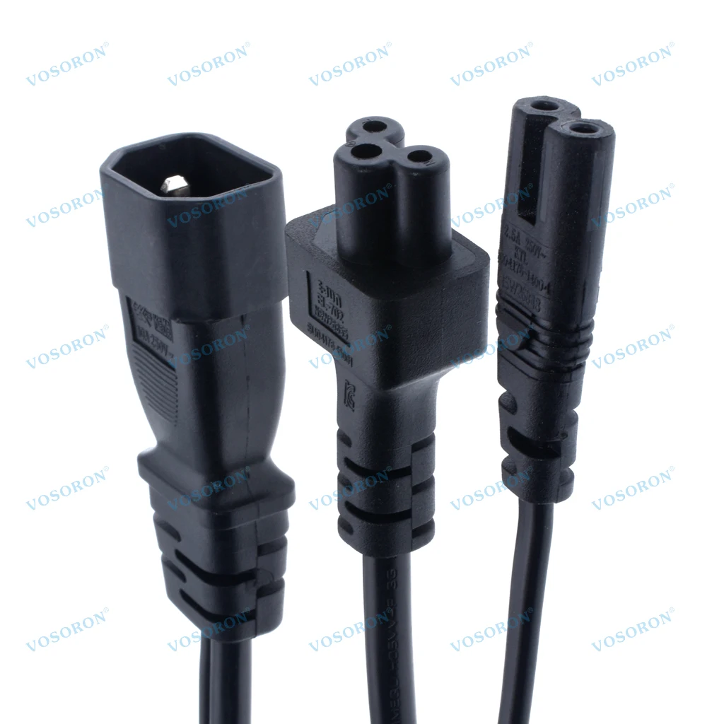 IEC320 C14 to C5+C7 Y Splitter Power Plug Cord,C14 Male to C5+C7 Female Short Power Adapter Cord