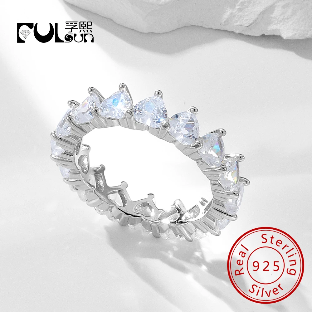 

Теннисное кольцо с белым цирконом Cz Heart, кольцо из стерлингового серебра 925 пробы, ювелирные изделия, позолоченное 14 карат для женщин