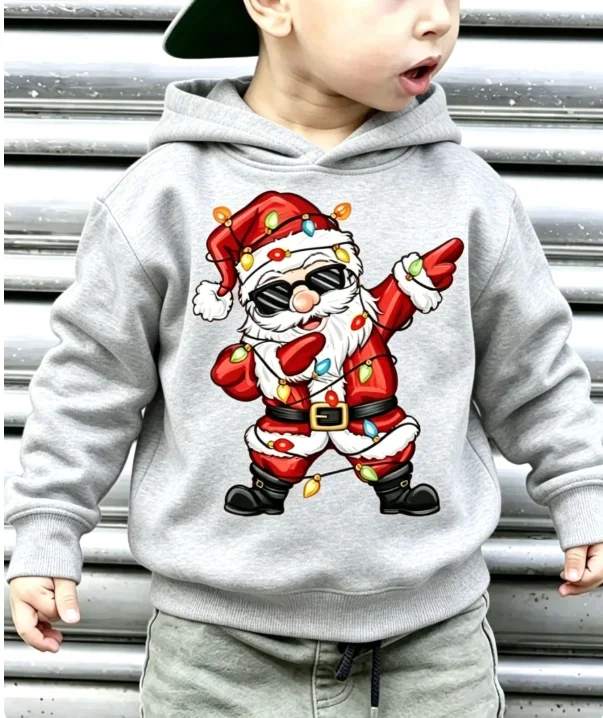 Children Hooded Sweatshirt, Funny Santa Graphic Print, Long Sleeve Pullover Hoodie, Kid Christmas Casual Outfit