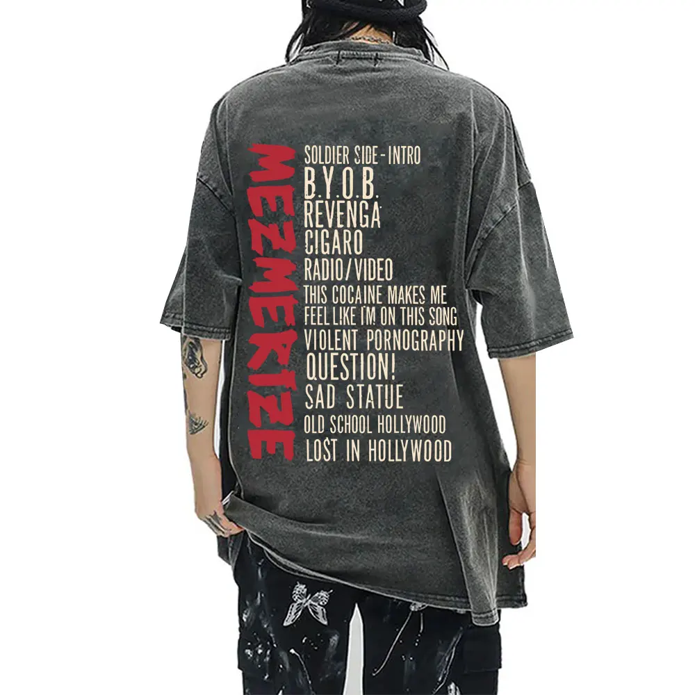 

Washed Vintage System of A Down Mezmerize Album Graphic T-shirt Men Women Gothic Rock T Shirts Men's Cotton Oversized T-shirts