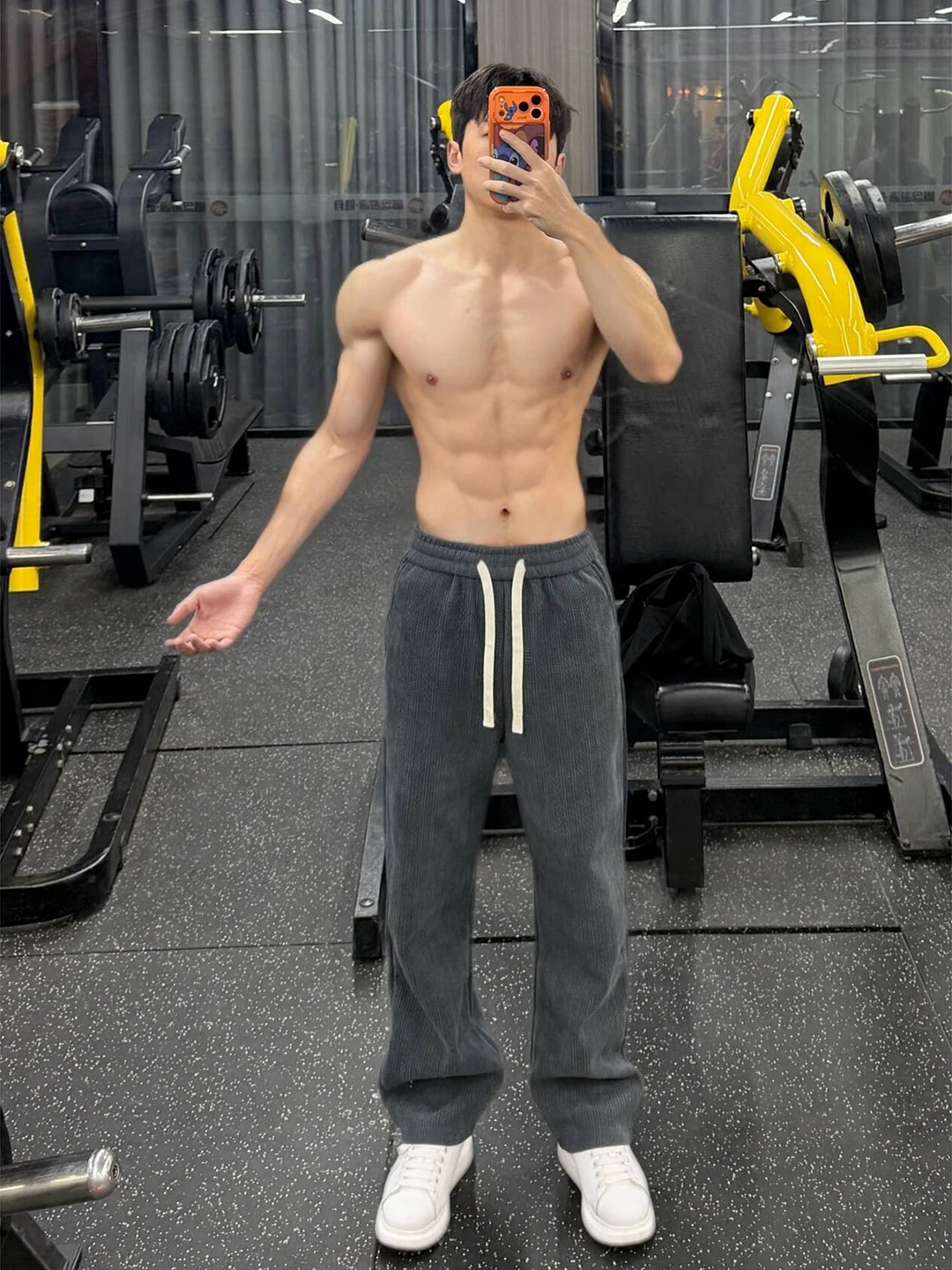 

Deep Grey Wheat Stem Pattern Fitness Sports Pants Men's American Retro Straight Leg Sweatpants Cleanfit Flared Long Trousers