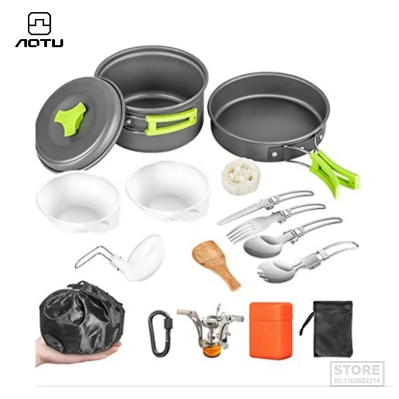 

Outdoor portable camping hard alumina pot set 1-2 people picnic barbecue pot tableware AT6385-2