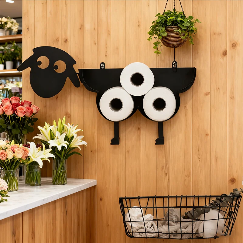 

Cute Sheep Toilet Paper Roll Holder Black Tissue Box Novelty Free Standing or Wall Mounted Toilet Roll Tissue Paper Storage