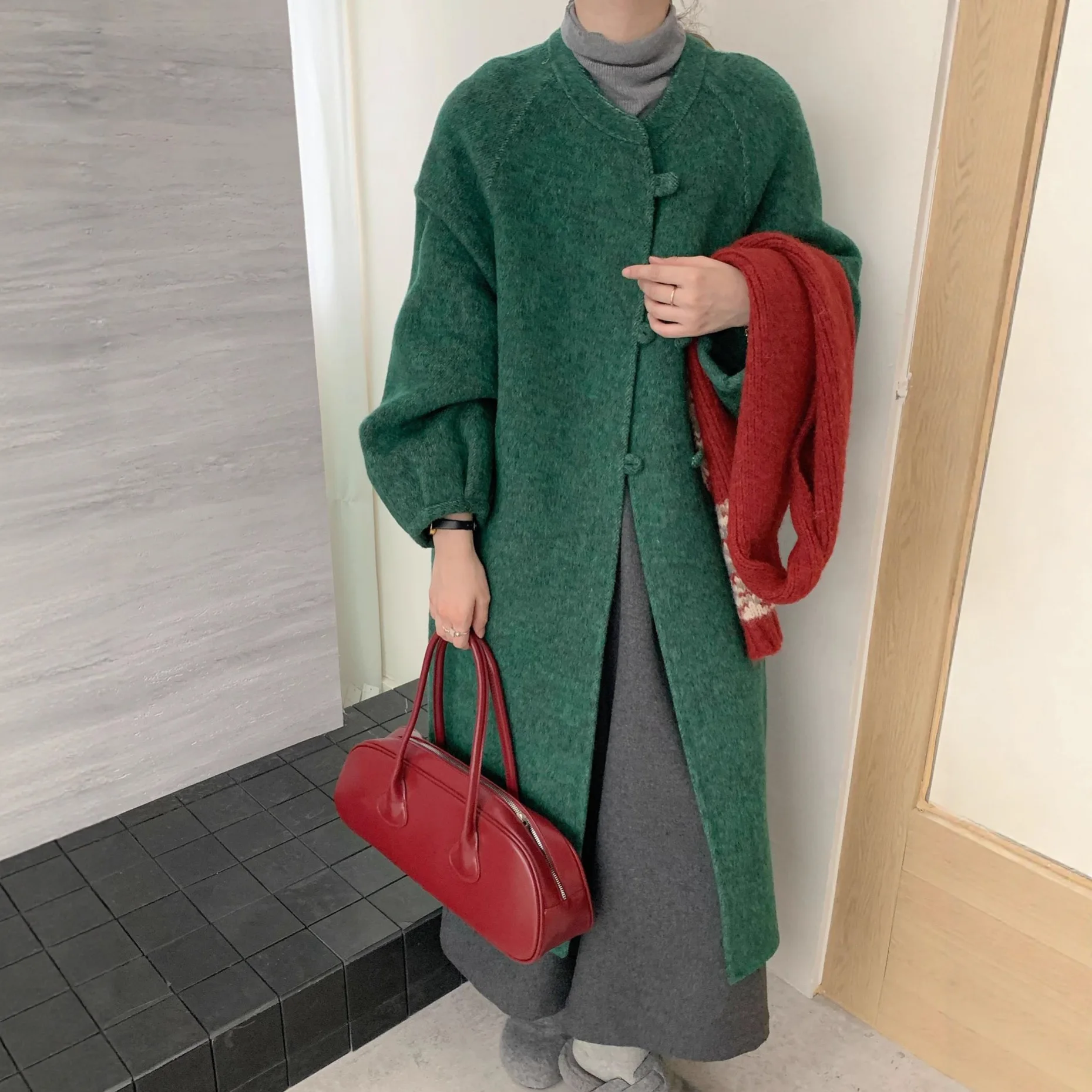 

Double-Sided Woolen Coat Women's Lantern Sve Long Collar Thi Winter Outerwear Autumn Winter New Sle Chinese Production