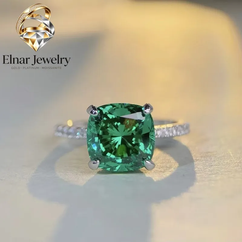 

Elnar Jewelry Luxury Solid Platinum PT950 Girl's grandmother green diamond ring moissanite diamond ring