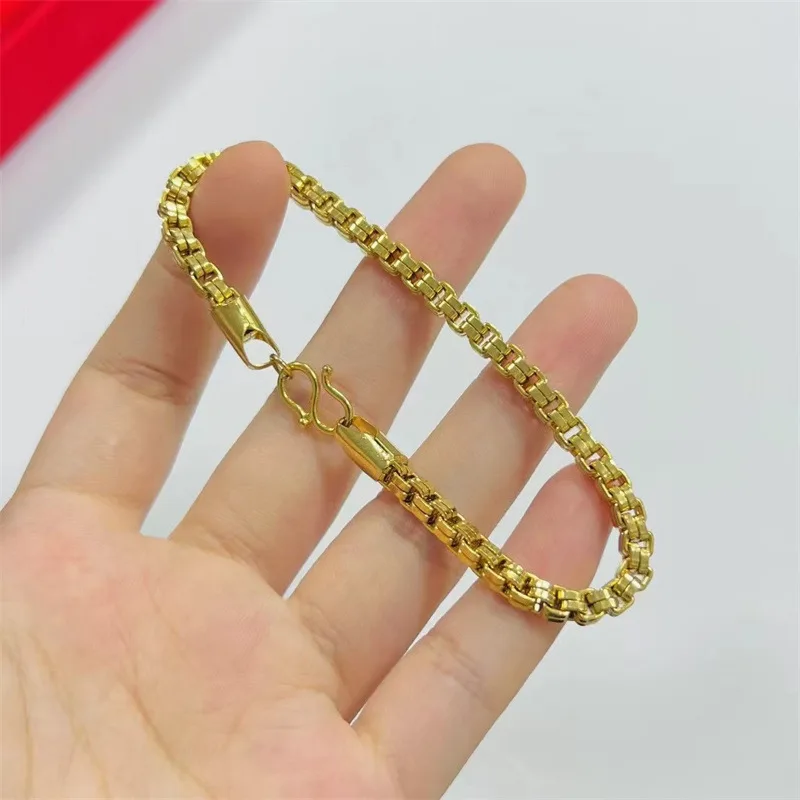 Viora Jewelry 9999 Fashion Plaid Bracelet 24K Real Gold Men and Women's Versatile Bracelet Accessories Fashion Commuter Jewelry