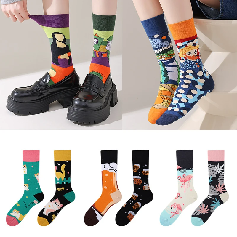 Trendy Couple Socks Cartoon AB Tide Outdoor Sports Long Tube Cotton Socks Creative Men and Women For 4 Seasons