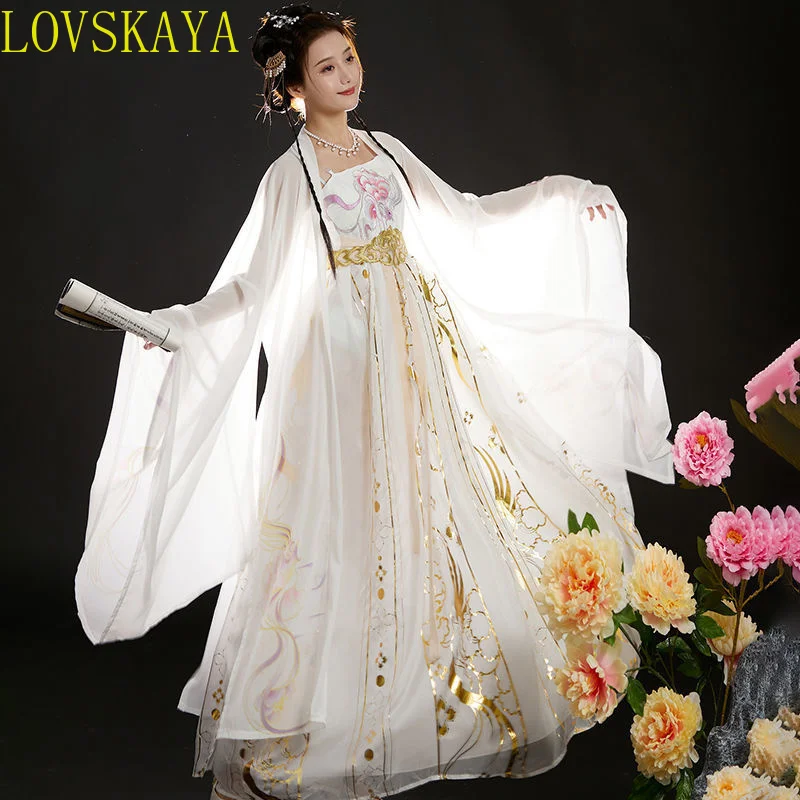 

Tang Dynasty white Hanfu women's loose sleeved shirts embroidered ancient clothing, daily fairy like Hanfu women's Hanfu