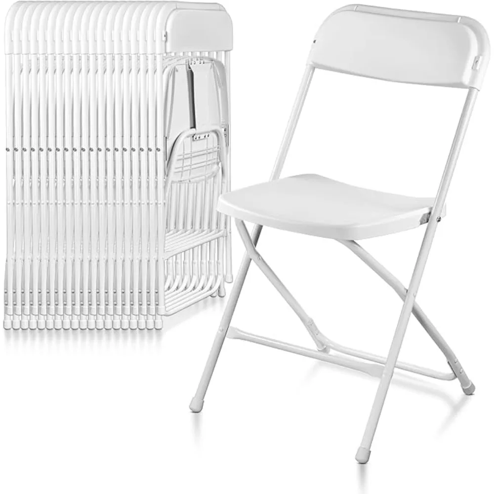 

40 Pack White Plastic Folding Chairs, Indoor Outdoor Portable Stackable Commercial Seat with Steel Frame 350lb