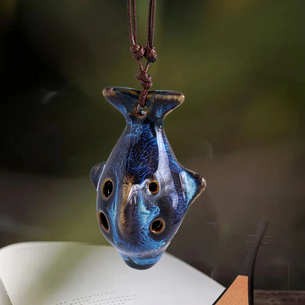 Chinese Style Ocarina Six-hole Crafts Pendant Necklace Hanging Rope Handmade Ocarina Instrument Multi-tone Ceramic Whistle Flute