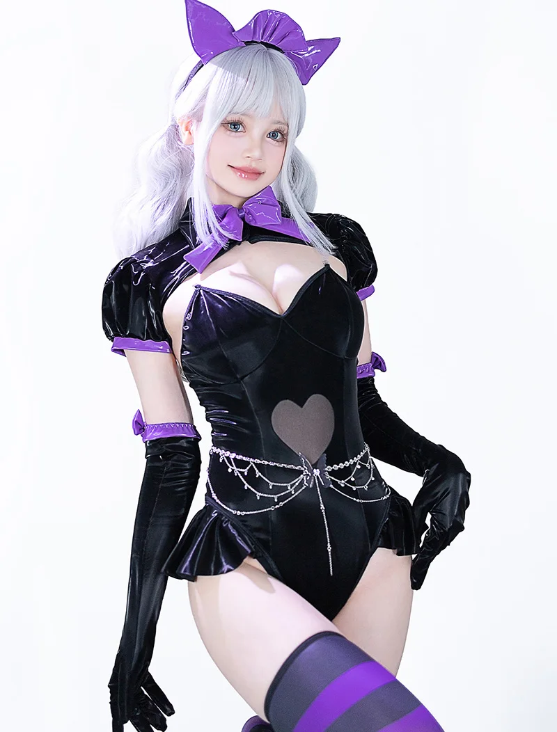 

Anime Cat Girl Cosplay Costume Sexy Dark Purple Bunny Bodysuit Outfits Role Play Lingerie Halloween Costumes