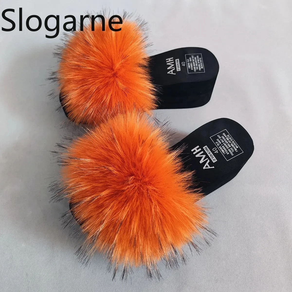 Lady Fuzzy Slides Luxury Fur Slippers Women Raccoon Fur Slides Woman 5.5CM Platform Shoes 2026 New Fluffy Summer Sandals Wedges