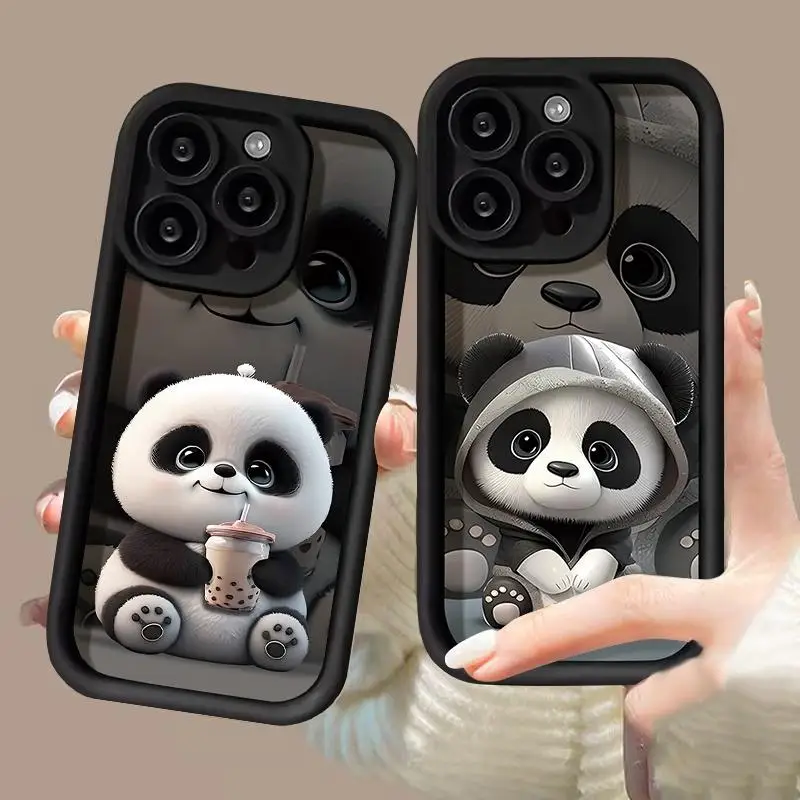 Cute Panda Couple Phone Case for Samsung Galaxy S24 Ultra S23 S21 S22 Plus S20 FE A55 A54 5G A34 A32 Cover Shockproof Soft Shell