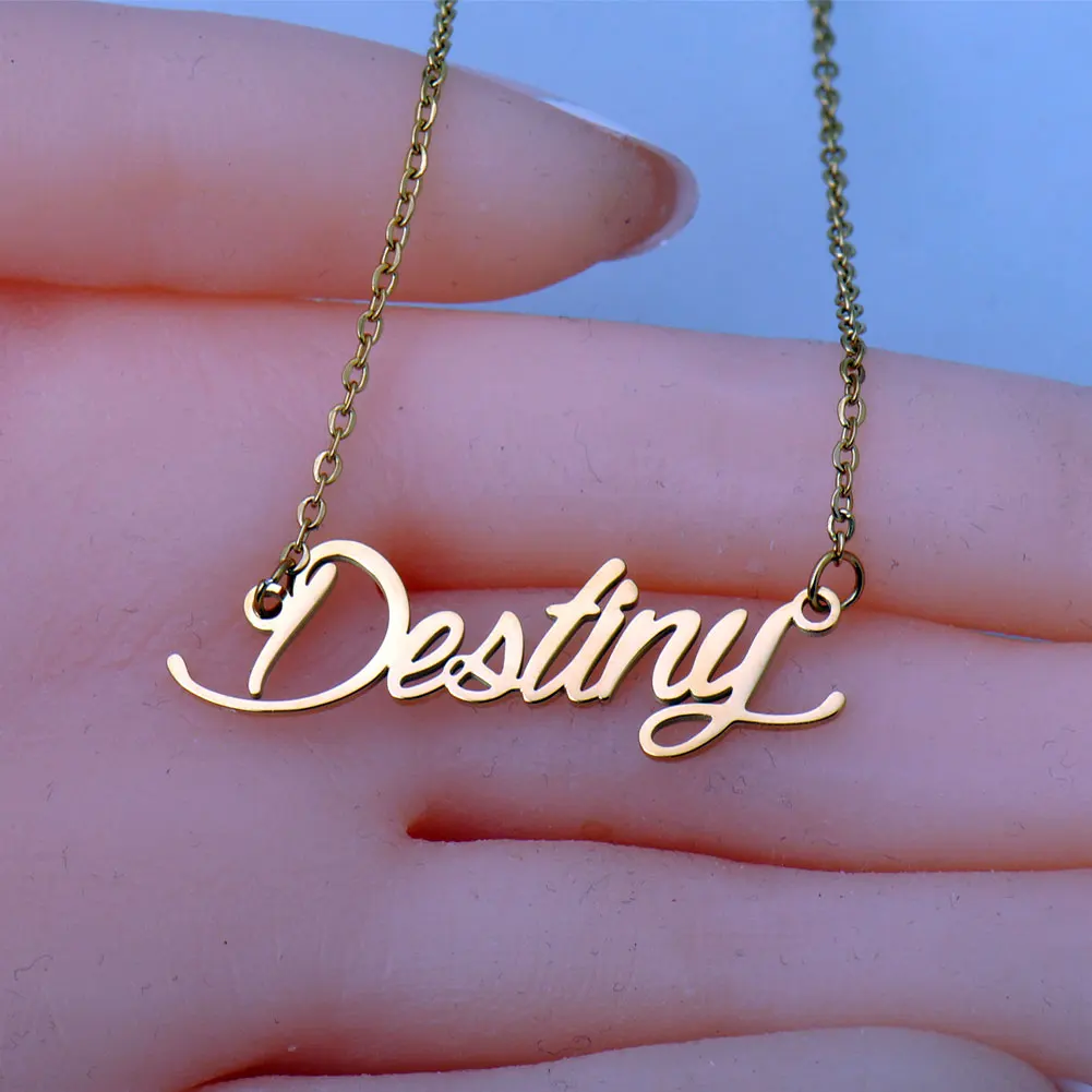 

AOLOSHOW Gold Color Destiny Name Necklace for Women Personalized Stainless Steel Pendant Jewelry Letter Choker Collar